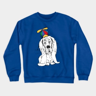 Cute Droopy Basset Hound with a Spinner Hat Crewneck Sweatshirt